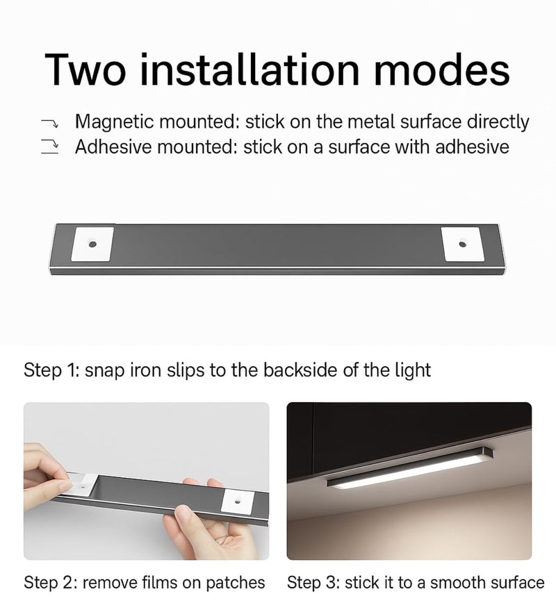 Under Cabinet Lighting 16 Inch, 2 Pack Rechargeable LED Motion Sensor Lights, Dimmable, USB-C, 3 Color Temperature, Magnetic Wireless Closet, Kitchen, Wardrobe Lights 16 inches
