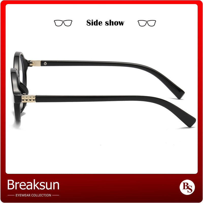 Classic Round Glasses for Women Men Retro Oval Frame Black Blue Light Glasses Small Face Nerd Eyeglasses (Black)