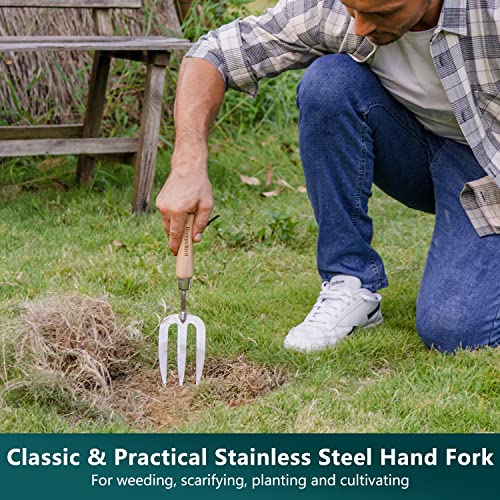 Berry&Bird Gardening Hand Tool Set - 3PCS Stainless Steel Garden Tool Kit Multifunctional Tool with Wooden Handle Trowel, Fork & Weeder for Weeding Planting Transplant, Ideal Garden Gift for Women&Men Gardening Tool