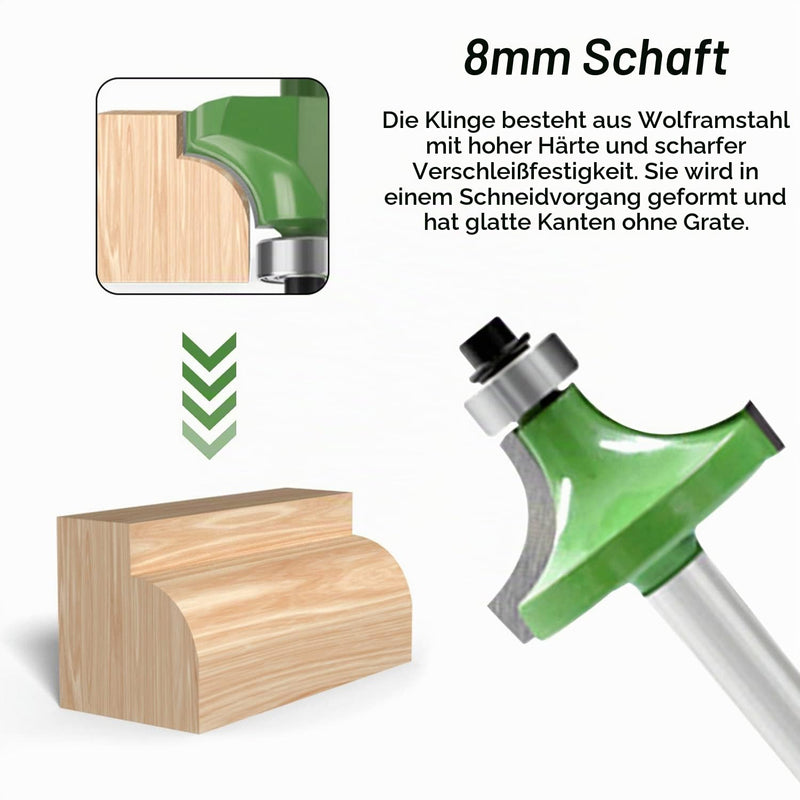 6-Piece Rounding Cutter Set, 8 mm Shank, Carbide with Ball Bearing | For rounded wood edges; carbide burrs with ball bearings for routers and carpentry. 8MM Schaft
