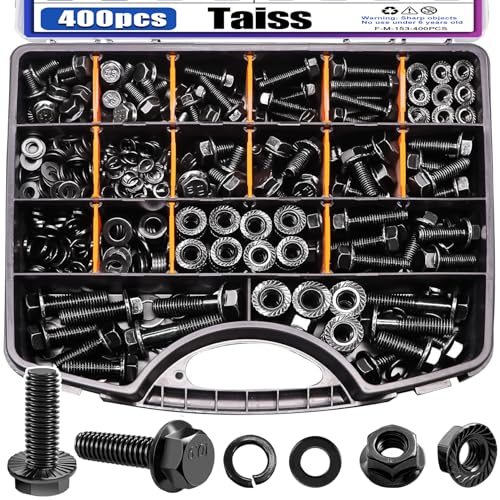 Taiss Machine Screws Nuts and Bolts Assortment Kit,304 Stainless Steel Bolts and Nuts Kit,#6-32#8-32#10-24 8 Sizes Phillips Pan Head Bolt and Nut & Washers+400PCS Metric Flange Bolt Assortment kit