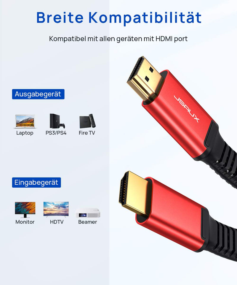 JSAUX 4K HDMI Cable 3Meter [4K@60Hz,HDMI 2.0,18Gbps] 4K Flat HDMI 2.0 Cable High Speed 3M HDMI Nylon Braided Cable Support 4K 3D HDR UHD 2160p 1080p Ethernet ARC PS3/4 TV PC Red 1 piece