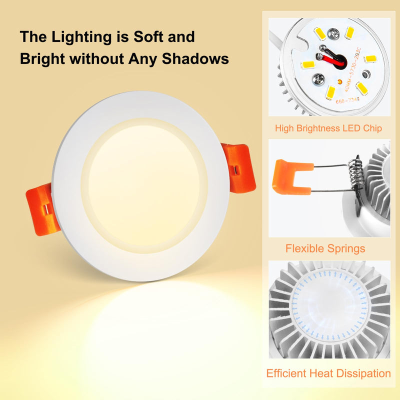 2 Inch LED Recessed Lighting, Dimmable Downlight 3W(35W Halogen Equivalent), CRI80, 3000K Warm White LED Ceiling Light with LED Driver(4 Pack) 3000k (Warm White) 4 Pack (White)