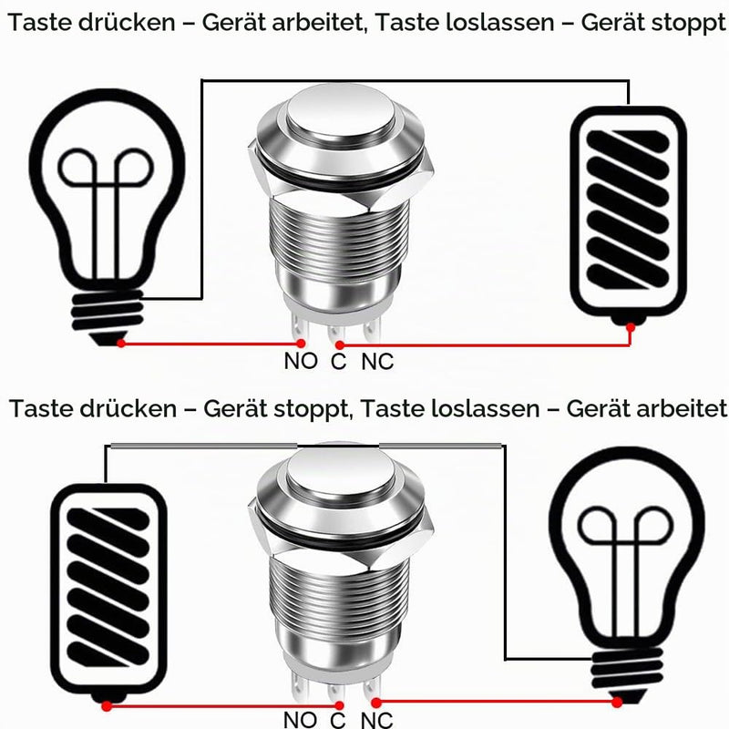 Formed 2 Pieces Prewired 12mm Waterproof Momentary Metal Push Button 3 Pin NO/NC Push Button ON/OFF 1A 12V/24V/125V/250V AC (High Head) 12 mm - Momentary - NO/NC - With Cable - High Head