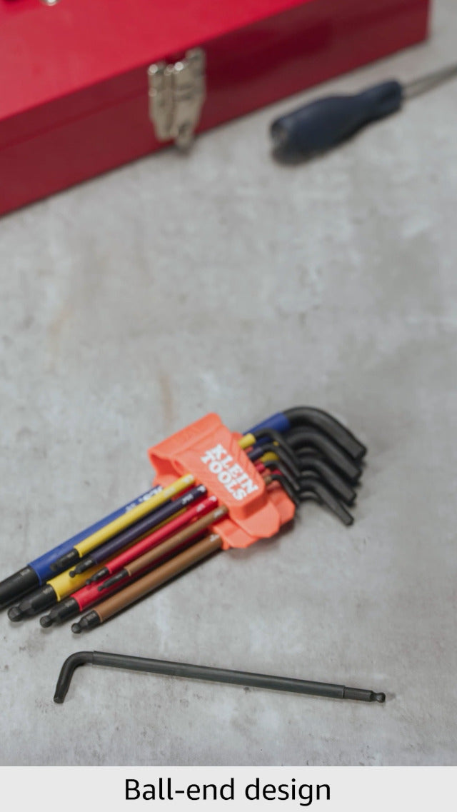 Klein Tools BLS18 Hex Key Wrench Set, Color Coded, SAE and Metric, Heat-Treated, L-Style, Long Arm and Ball End, 1/16-Inch to 3/8-Inch and 1.5 mm to 10 mm, 18-Piece SAE & Metric