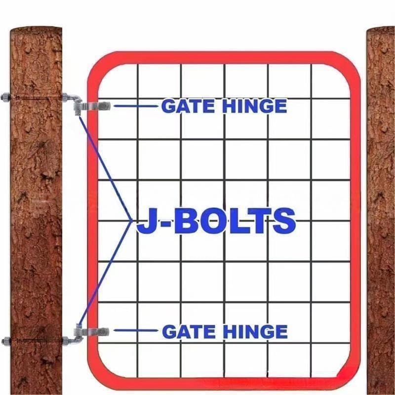 J-Bolt Post Hinge with 5/8" Hinge Pin Galvanized Post Gate Hinge for Chain Link Fence, Washers & Nuts Included (12" (4 Pcs)) 12" (4 Pcs)
