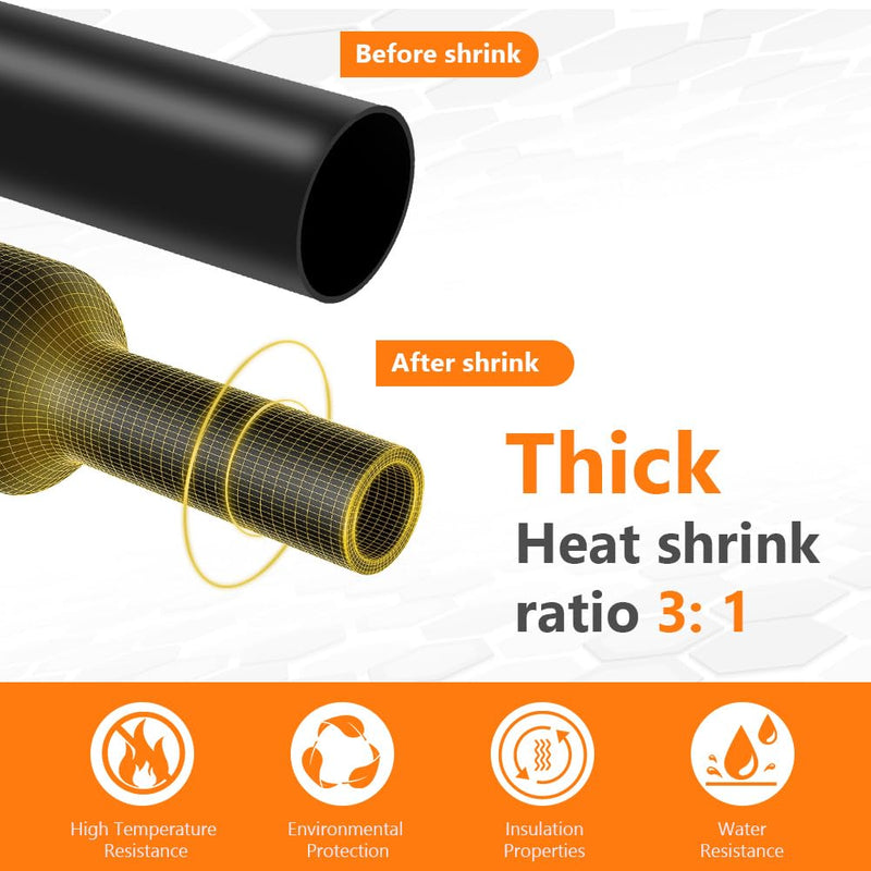 Adiwo 3:1 heat shrink tubing, Ø12.7 mm, 1.5 m length, shrink tubing, waterproof cable, connecting shrink tubing, insulating tape, black for cable insulation, marking, cable bundling, repair (Ø30.0 mm), Ø30.0 mm