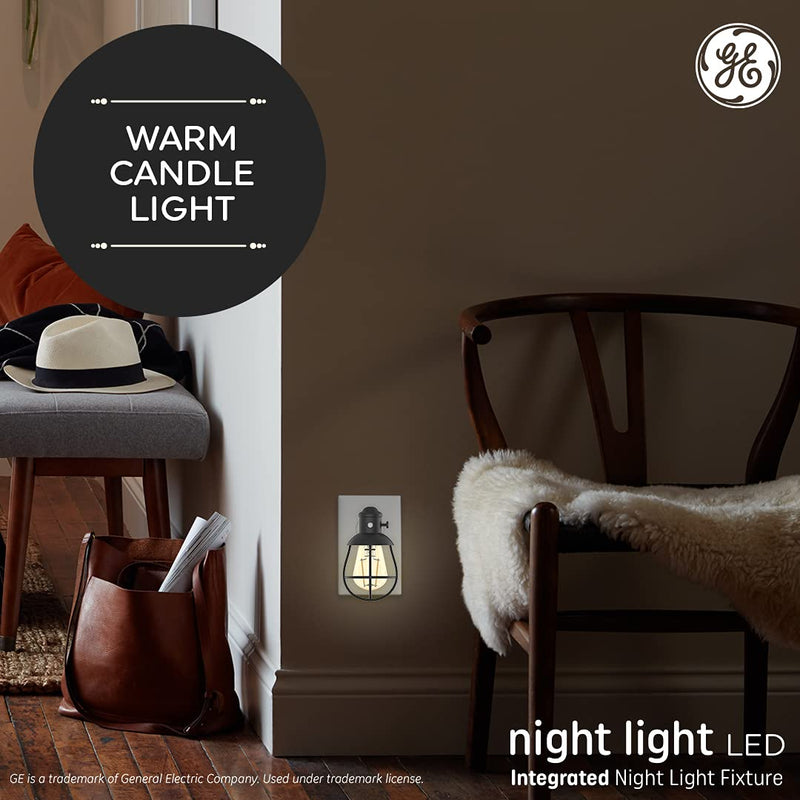 GE LED Vintage Style Night Light, Farmhouse Style Integrated LED Plug-in Fixture, Warm Candle Light (4 Pack) 10043168526569