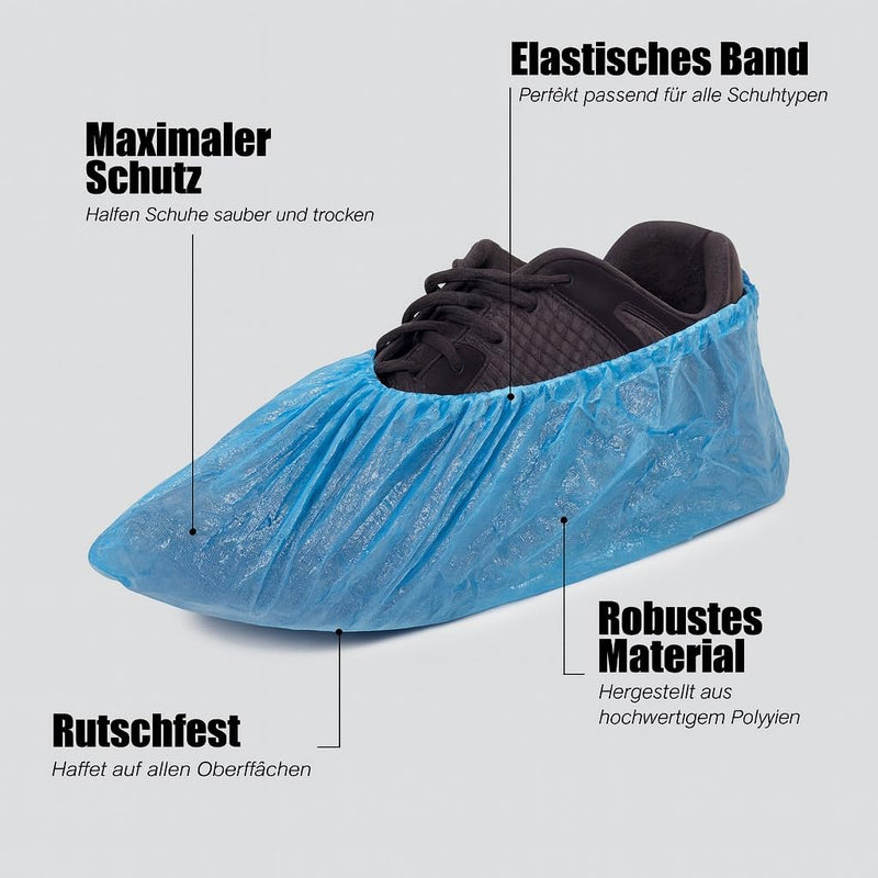 Areso Disposable Waterproof Shoe Covers, Blue, Pack of 100 | Non-slip overshoes with elastic, shoe covers disposable, overshoes for household, clinic and crafts, visitors