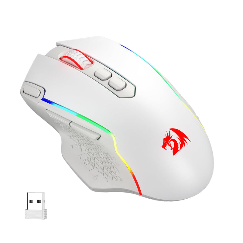 Redragon M810 Pro Wireless Gaming Mouse, 10000 DPI Wired/Wireless Mouse w/Rapid Fire Key, 8 Macro Buttons, 45-Hour Power Capacity and RGB Backlit for PC/Mac/Laptop White