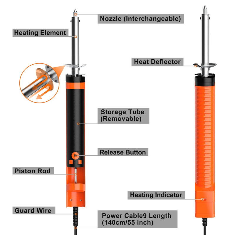 Desoldering pump, Preciva desoldering iron soldering iron solder extractor with 1.0mm and 1.2mm desoldering nozzles