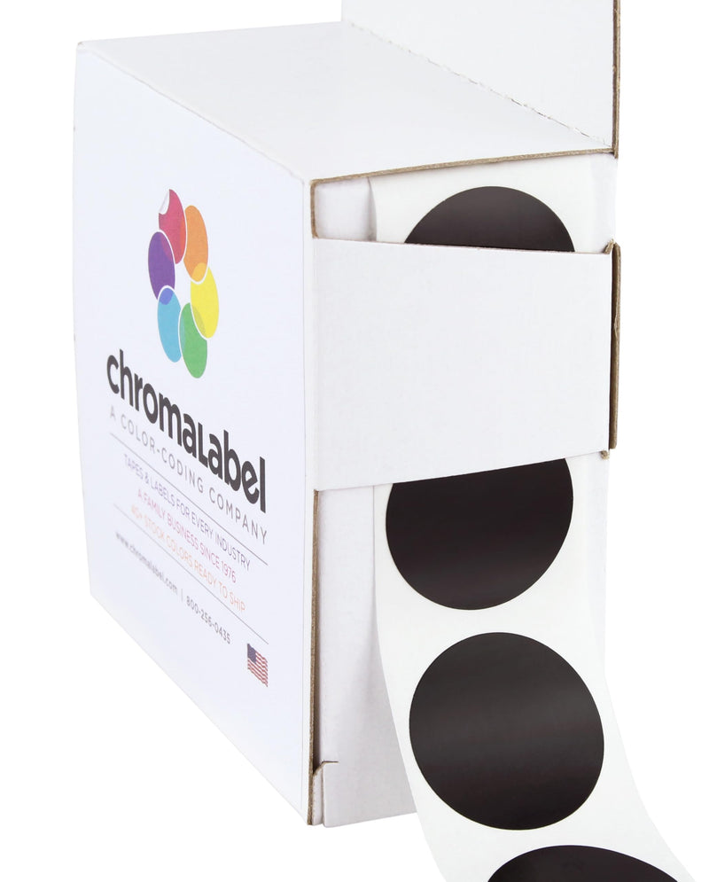 ChromaLabel 1 Inch Round Label Permanent Color Code Dot Stickers, 1000 Labels per Dispenser Box, Black