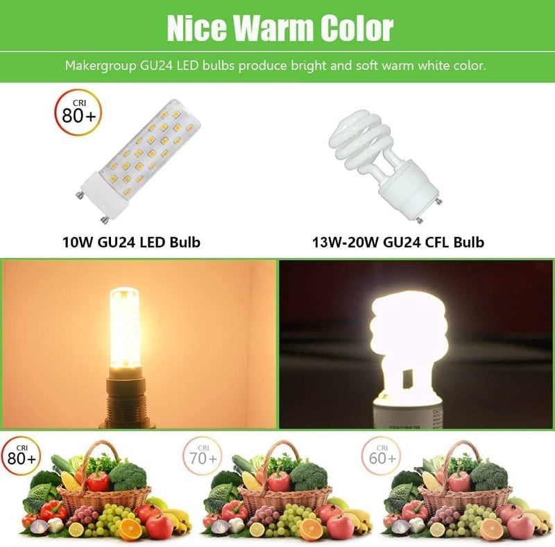 GU24 LED Light Bulb 2700K-3000K Soft Warm White High Brightness for Bathroom Ceiling Fan 13W 18W 23W T2 Spiral CFL Light Replacement, 120V 10W 4pcs(Not dimmable) 4 Count (Pack of 1)