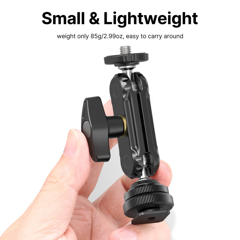 R098 Cold Shoe Monitor Mount, 1/4" Rotatable Dual Ballhead Hot Shoe Mount Microphone Fill Light Camera Monitor Swivel Bracket Compatible with DJI OSMO 360/Pocket 3/Insta 360 x 5/Sony/Canon/Nikon /Fuji R098