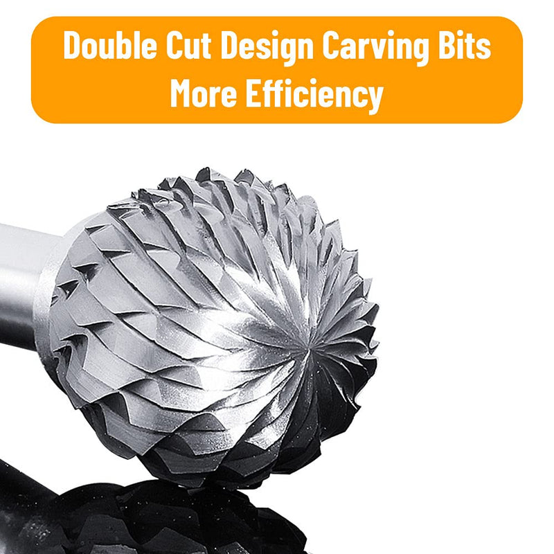 Double Cut Carbide Burrs, 10pcs Tungsten Carbide Rotary Burr Set with 3mm Shank 6mm Grinding Head for Wood & Stone Carving, Steel Metalworking