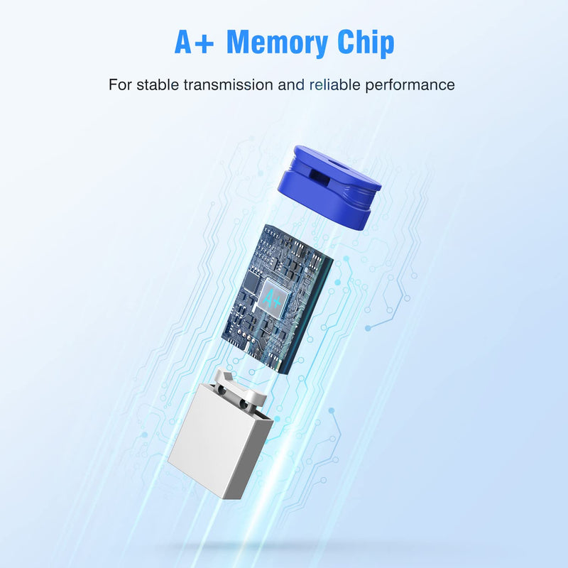 K&ZZ 16GB Mini Flash Drive 10 Pack 16 GB Small USB Flash Drives with Lanyard 16G Low Profile USB Drive Gig Thumb Drive Memory Stick (16GB, Blue) Blue (10Pack)
