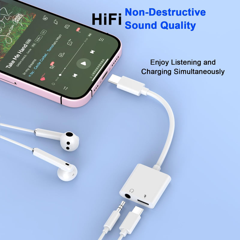 Headphone Adapter for iPhone 15 Pro Max, 2 Pack [MFi Certified] USB Type C to Aux Audio Jack Adapter with PD 60W Fast Charging Dongle for iPhone 15/15 Plus/15 Pro/15 Pro Max, iPad Pro, Galaxy S24/S23