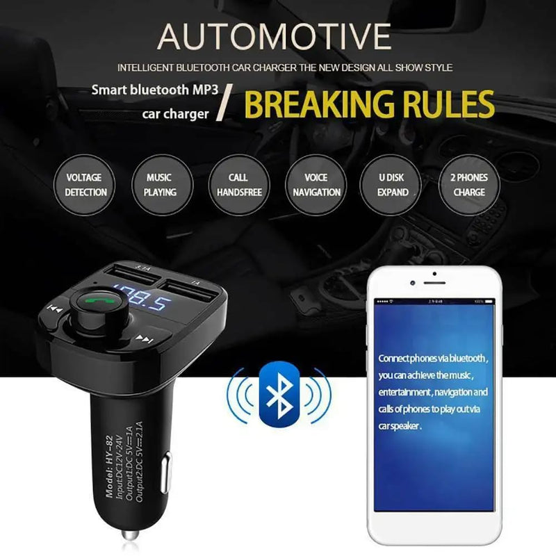 Handsfree Call Car Charger,Wireless Bluetooth FM Transmitter Radio Receiver,Mp3 Audio Music Stereo Adapter,Dual USB Port Charger Compatible for All Smartphones.