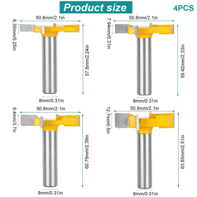 pieces 4 blade T groove milling cutter for router, face milling cutter for router shaft, shaft floor cleaning cleaning milling cutter set, CNC router wood milling cutter, surface end milling cutter for wood, woodworking