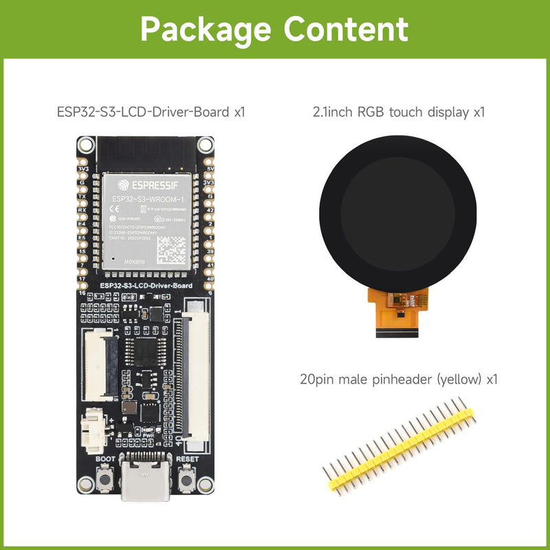 Waveshare ESP32-S3 RGB LCD Driver Board, Equipped with 32-Bit 240MHz LX7 Dual-Core Processor, 8MB PSRAM and Flash, WiFi & Bluetooth Support, Comes with a 2.1inch RGB Round Touch Display