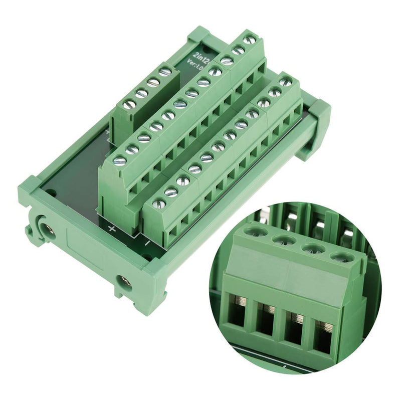 12-Position Power Distributor for DIN Rail Mounting with Screw Terminals Made of Polycarbonate (PC) in Green Electrical Distribution Box for Electrical Installation