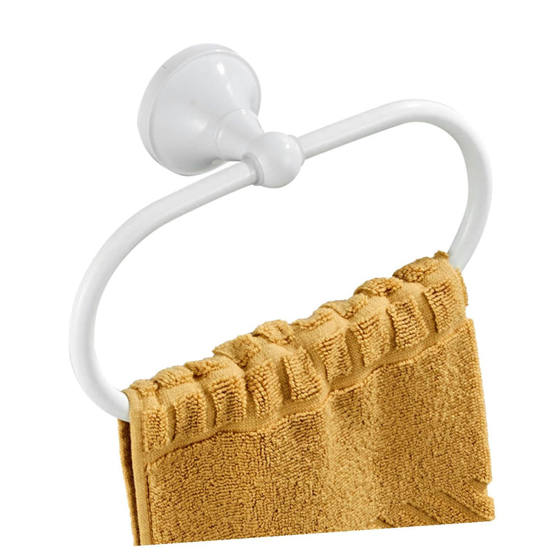 VOSAREA Hand Towel Ring Oval White - Hand Towel Holder for Bathroom Wall - Heavy Duty Rustproof Metal Hanger - Modern Matte Bathroom Hardware for Kitchen Sink (White)