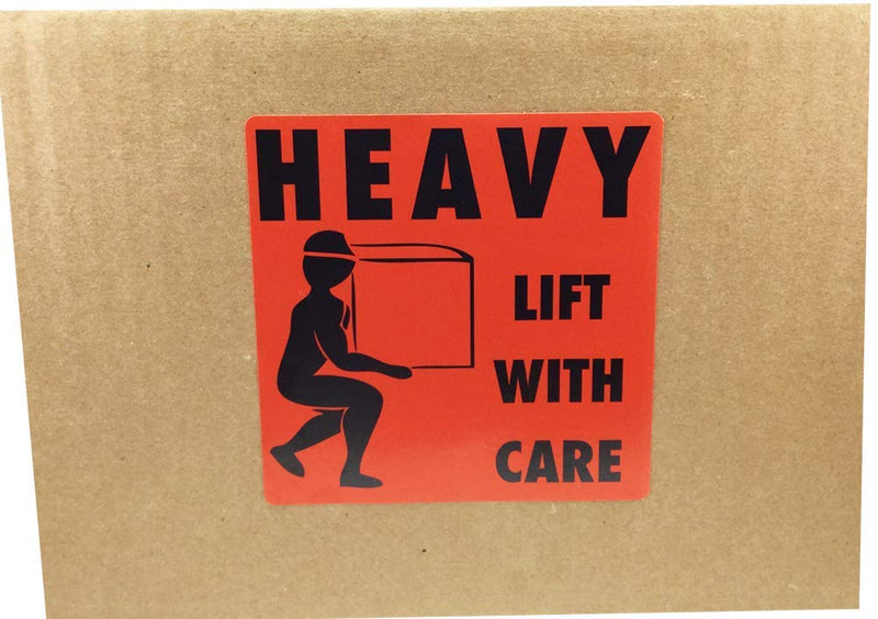 Heavy Lift with Care Labels – 4 x 4 Inch Adhesive Stickers, 500 Total Labels Per Roll for Shipping, Warehouses, Pallets, and Inventory Handling – Made in the USA