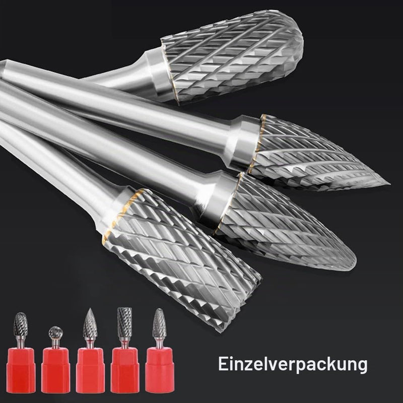 ASNOMY Tungsten Carbide Cutter - 5 Piece Rasp Set 10 mm Carbide Rotary Milling Set Burr for Cutting Grinder, Metal Carving, Polishing, Engraving, Drilling with 6 mm Shank Milling Bit Set 5 x 1/4" Shank Carbide Rotary Burr