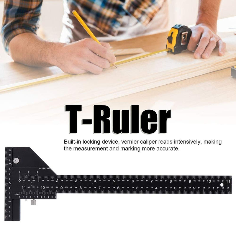Fafeicy Woodworking T Ruler, 11.8in/30cm Aluminum Alloy Wood Cutter Measure Scribing Ruler, Integrated Locking Device, for Workshop, DIY, Tool Box