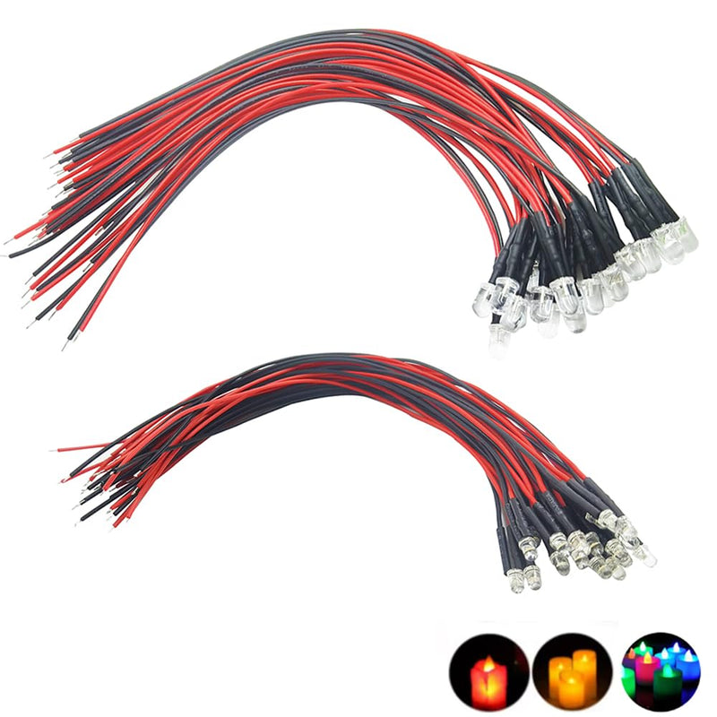 Pack of 35 (7 Colors x 5 Pieces) 5 mm Candle Flickering Lights LED Diodes Pre Wired 7.9 Inch DC 9-12 V Lights Assortment Emitting Bulb Lamp Set Variety Color Warm White Red Yellow Green Blue Orange 7 Colors Candle Flickering 5MM