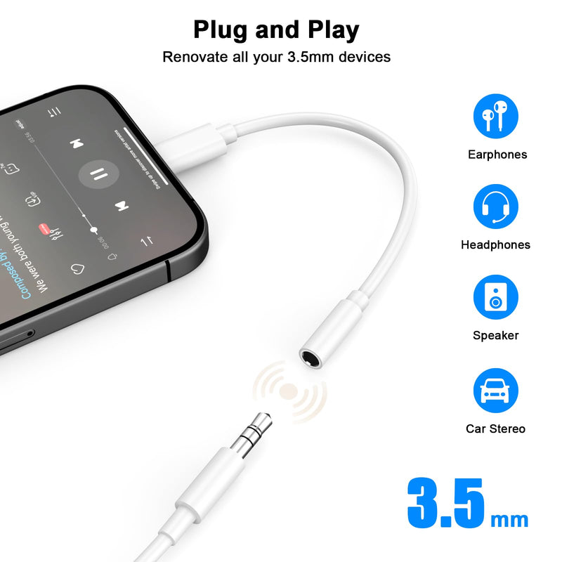 [MFi Certified] iPhone 15 Headphone Adapter, 2 Pack USB Type C to 3.5mm Headphone Jack Aux Audio Adapter Dongle Compatible for iPhone 15/15 Plus/15 Pro/15 Pro Max, iPad Pro, Galaxy S24 S23 S22 Ultra 2Pack White/USB C
