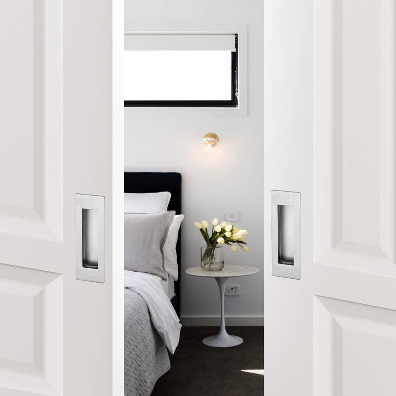 Ravinte Sliding Closet Door Handles Flush Pulls Recessed Finger Pulls for Sliding Barn Door Sqaure Cabinet Handles Stainless Steel (Brushed Nickel, 150mm, 4 Pack) Brushed Nickel