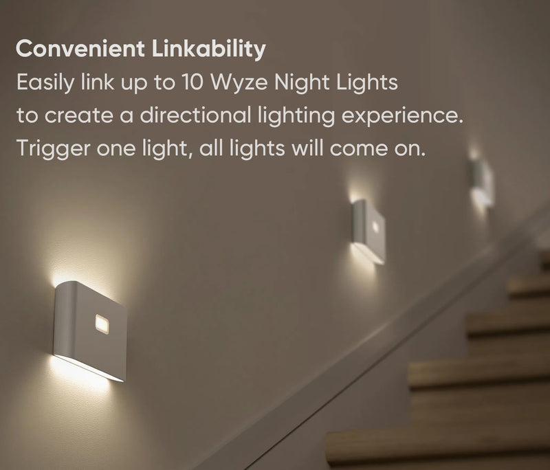 Wyze Lifestyle Rechargeable Night Lights with Dusk to Dawn & Motion Sensors, Warm & Soft White Stair Lights for Bathroom, Hallway, Linkable, Magnetic Mount, 6 Pack
