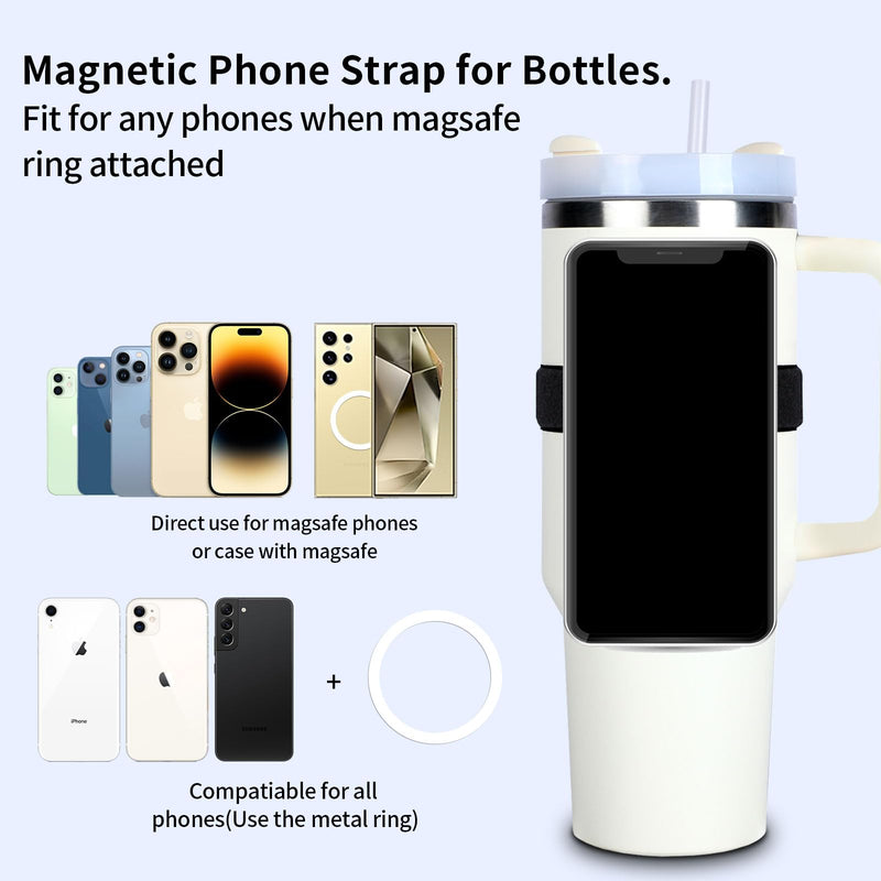 Magnetic Phone Strap for Bottles Stanley Cups, Magnetic Phone Holder with 2pcs Adjustable Straps for Phone Using in Gym, Shopping (Fashion-Pink)