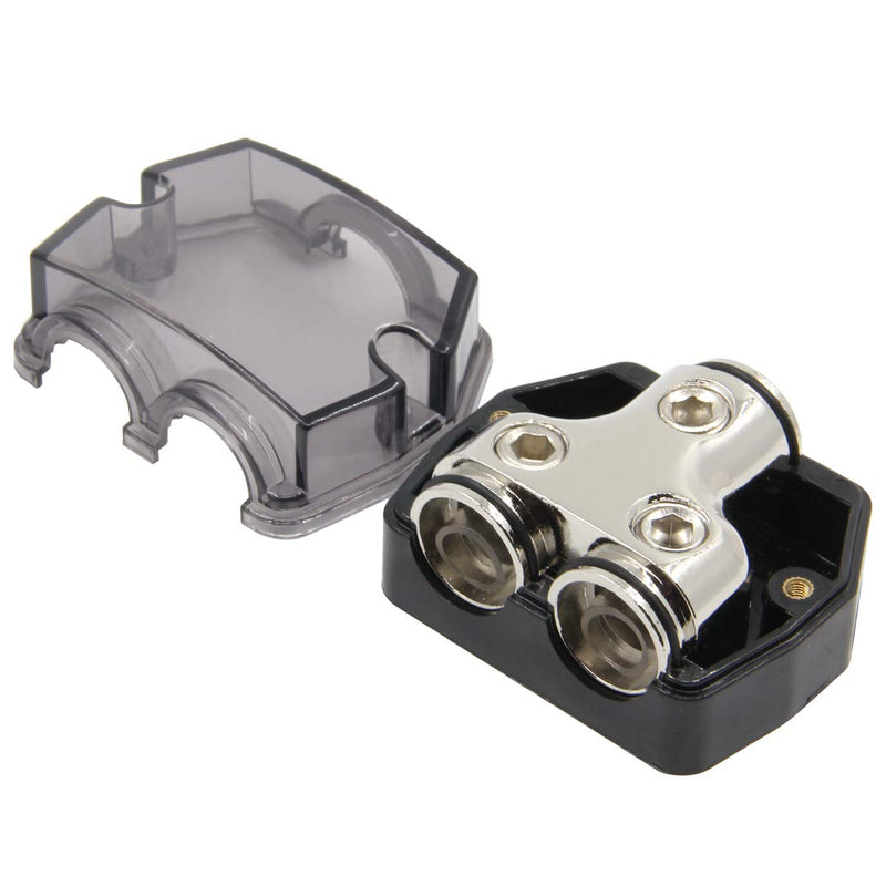 2 Way Power Distribution Block, 0/2/4 AWG Gauge in, 0/4/8/10 Gauge Out, Car Audio Stereo Amp Distribution Connecting Block for Audio Splitter (1x0GA+2x0GA) 1x0GA+2x0GA
