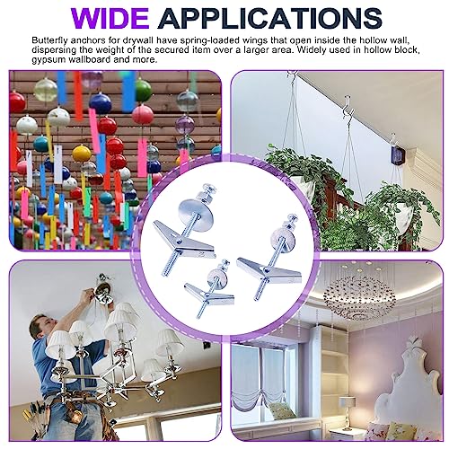 Swpeet 120Pcs 30 Set 1/4 Inch Toggle Bolts and Wing Nut Kit with Hex Nuts, Washers, Toggle Bolt Assortment Kit, Butterfly Toggle Anchors for Hanging Heavy Items on Drywall