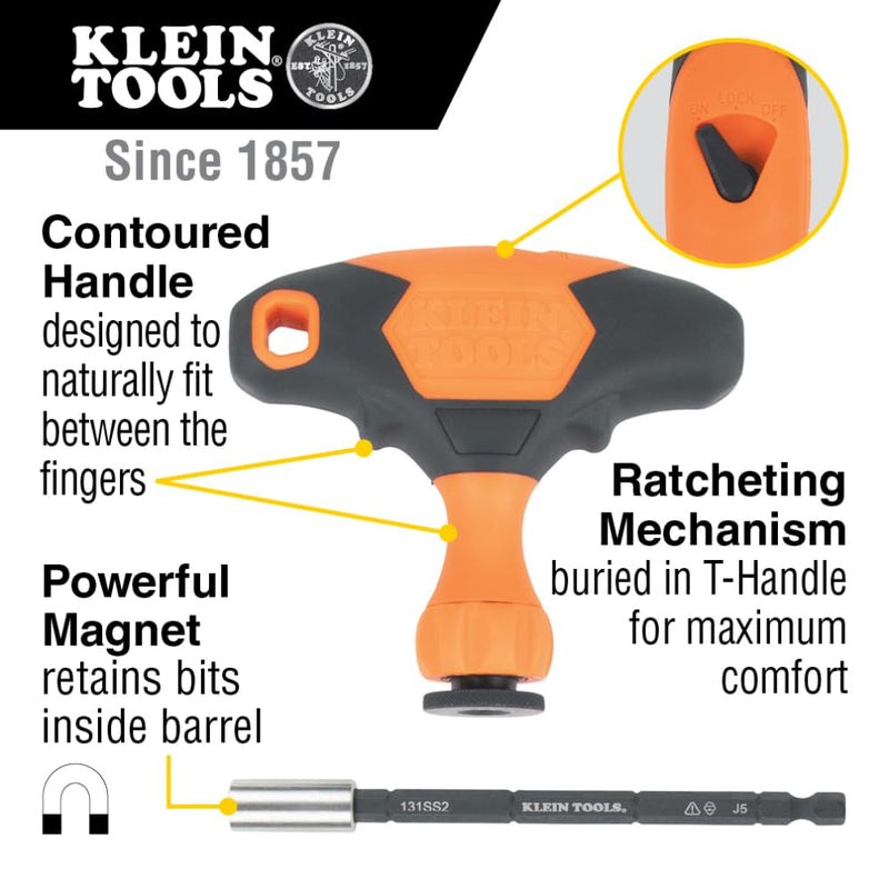 Klein Tools 33804 ProFlex Impact-Rated Interchangeable Ratcheting T-Handle Set, Torsion Zone, Magnetic Bit Holder, SAE, Metric, TORX (Pack of 1)