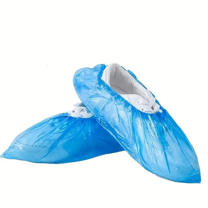 Set of 10 Disposable CPE Overshoes - High Tear Resistance - Reinforced Elastic Band - DPI for Home, Garden and Work - Reliable Protection - Matte Blue
