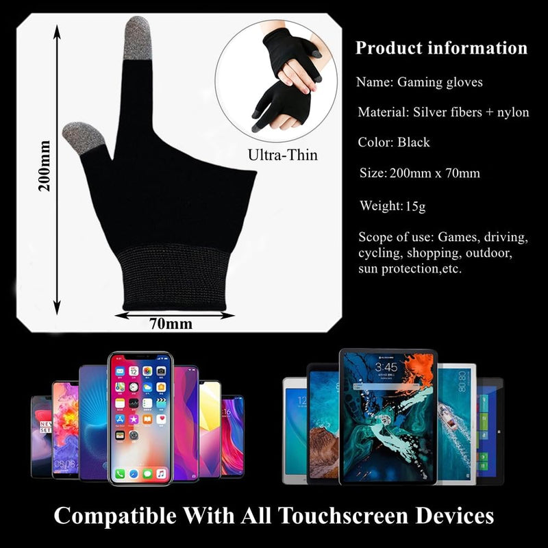 Two Finger Touchscreen Gloves, Ultra-Thin Breathable Gaming Gloves for Sweaty Hands, Anti Sweat Thumb and Index Game Gloves for Mobile Phone/iPad Tablet