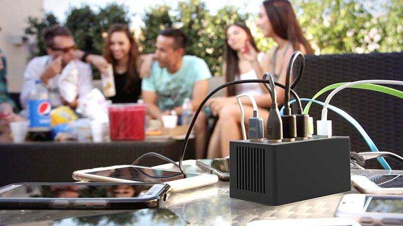 SABRENT 60 Watt (12 Amp) 10 Port [UL Certified] Family Sized Desktop USB Rapid Charger. Smart USB Ports with Auto Detect Technology [Black] (AX-TPCS) 10-Port