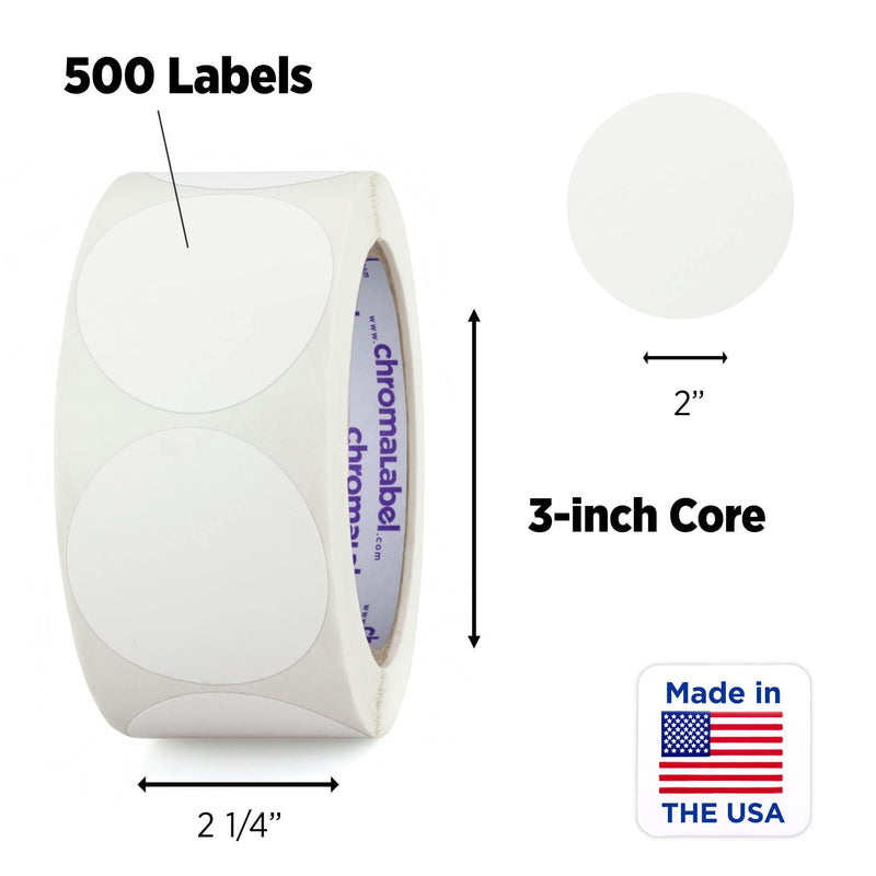 ChromaLabel 2 Inch Round Label Removable Color Code Dot Stickers, Inventory Label, 500 Labels per Roll, White