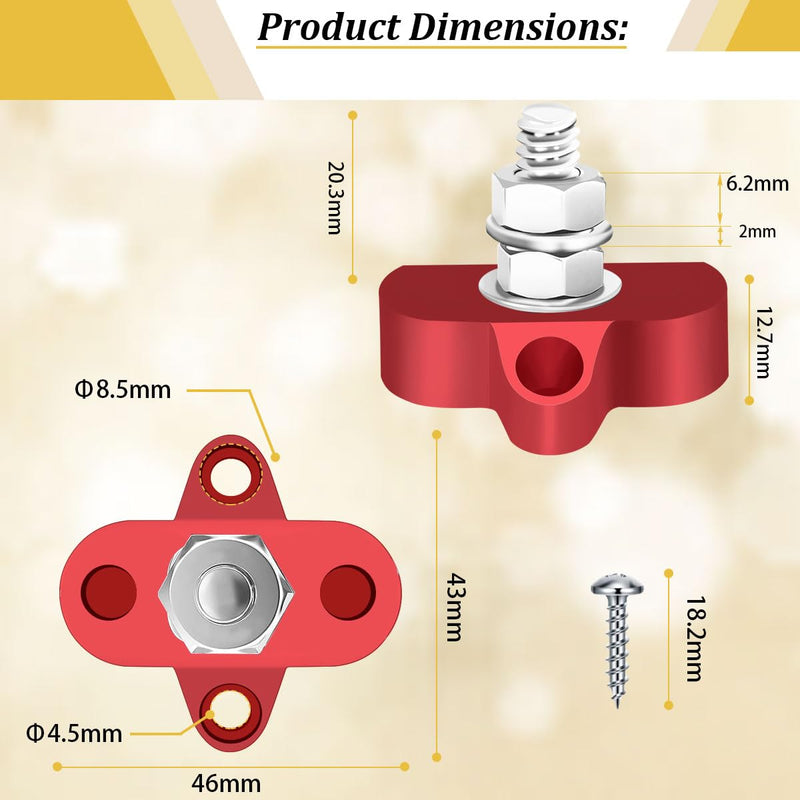 5/16"(M8) Bus Bar 12V 200A,Single M8 Studs Power Distribution Terminal Block,2 PCS (Red & Black) Positive Negative Battery Bus Bar for Auto Car Marine Boat O-095-M8