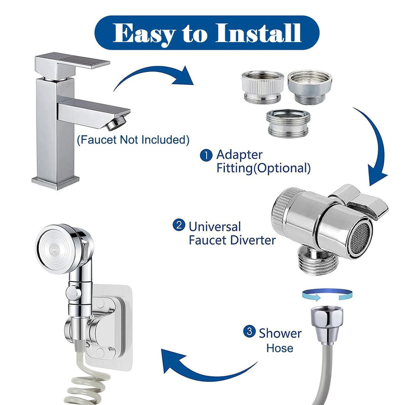 Sink Sprayer Attachment for Faucet, Kitchen Bathroom On/Off Handheld Shower Head with Flexible Hose, Faucet Aerator & Diverter Valve, Connect Different Sink Faucets, for Hair Washing Pet Shower Silver