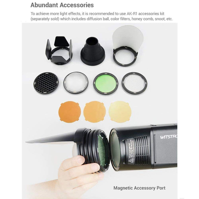 GODOX H200R, AD200 Round Head Flash Extension, 200W Strong Power, Natural Light Effects, Lightweight and Portable Spiral Flash AD200,AD200Pro Pocket Flash Strobe