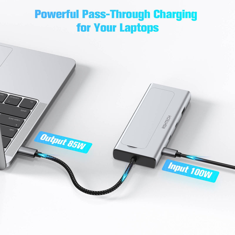 RSHTECH 5-in-1 USB C Hub with M.2 NVMe/SATA SSD Enclosure, 10Gbps USB Data Ports (1A + 2C) and 100W Power Delivery, Aluminum USB-C Dock Dongle for MacBook, Laptops and More RSH-D05P