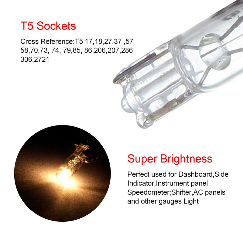 cciyu T5 17 86 206 White Halogen Light Bulb Instrument Cluster Gauge Dash Lamp 12V With Twist Lock Sockets ((Total of 40 Pcs))