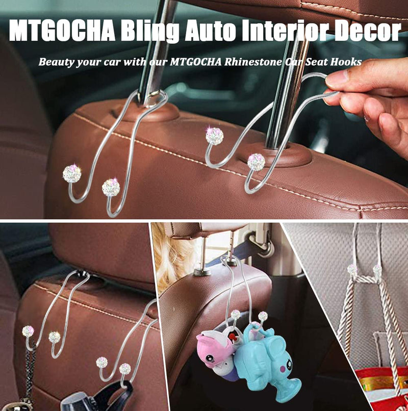 MTGOCHA Bling Purse Hook for Car Headrest Hooks Upgraded Cute Car Purse Hooks Car Seat Hooks for Headrest Metal Car Bag Hooks Car Purse Holder Hook Hanger Bling Car Accessories for Women,Silver Silver