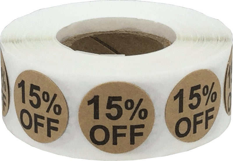 Natural Kraft 15% Percent Off Stickers for Retail 0.75 Inch 500 Adhesive Labels Natural Kraft 15