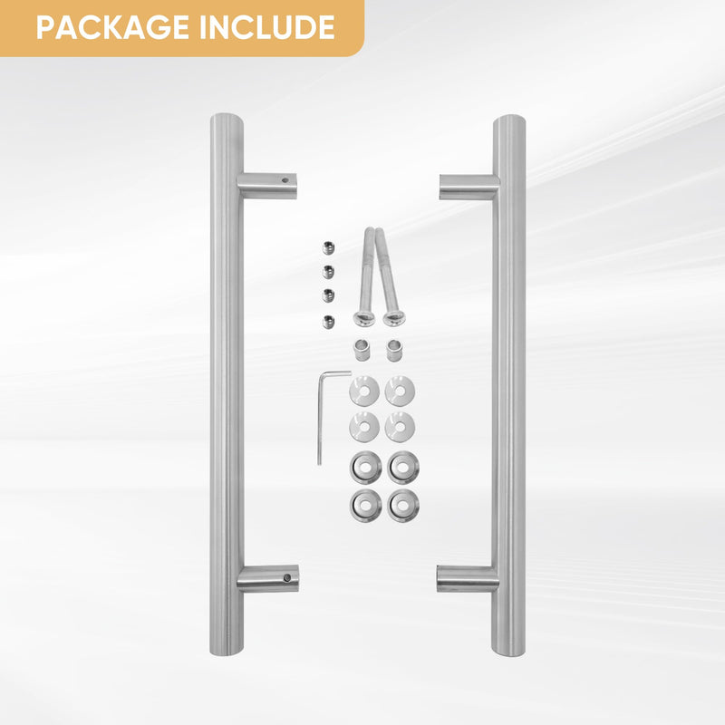 JUBEST 16" Push Pull Door Handle, Stainless Steel Double Sided H Shape Sliding Doors Handle, Heavy Duty Swing Door Handles, Silver 15-3/4''