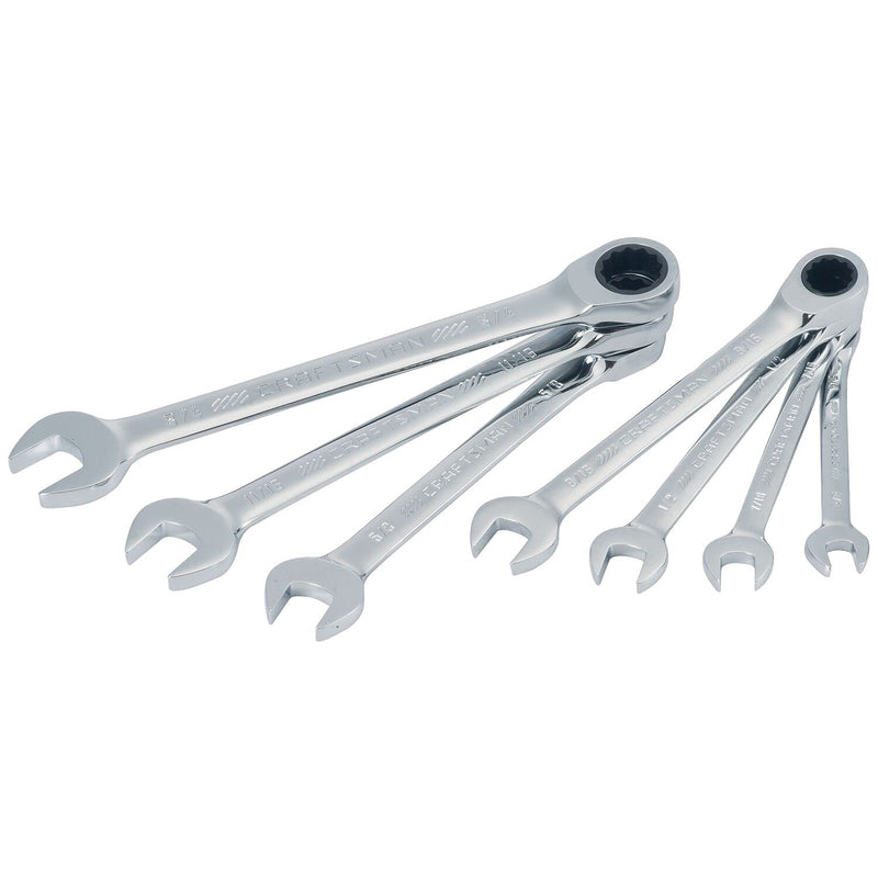 CRAFTSMAN 7-Piece Combination Ratcheting Wrench Set, 12-Point Standard SAE (CMMT87020) 7 Piece SAE
